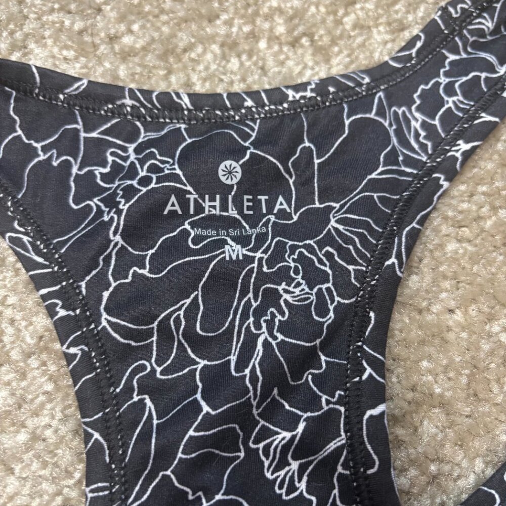 Athleta Tank Top Women's Large Black White Floral Racerback Size M Running #205 - Picture 4 of 7